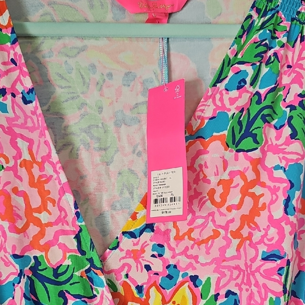 Lilly Pulitzer Peggy Romper Rose To The Occasion Pink and Blue Floral - Picture 3 of 6